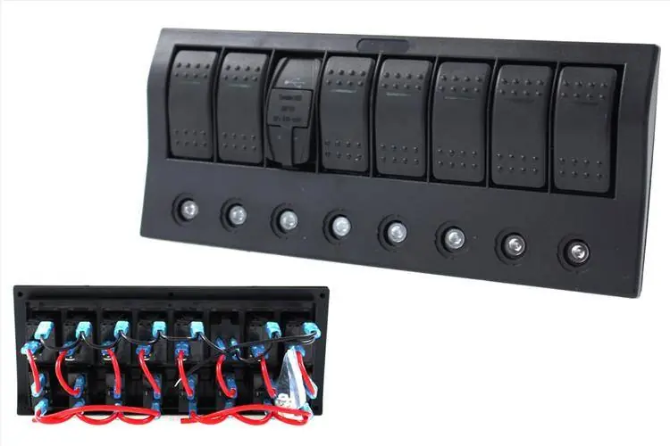 Przełącznik 12/24V ON-OFFx5, 1xZ, 2xUSB 3,1A ,1xLED volt, 3xB 15A IP68 Niebieski Sprawdź teraz