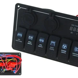 Przełącznik 12/24V ON-OFFx6, 1xZ, 2xUSB 3.1A , 1 LED volt, 3xB 15A IP68 Niebieski Bestseller