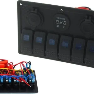Nowy Przełącznik ON-OFFx5, 1xZ, 2xUSB 3.1A , 2xB 15A Niebieski