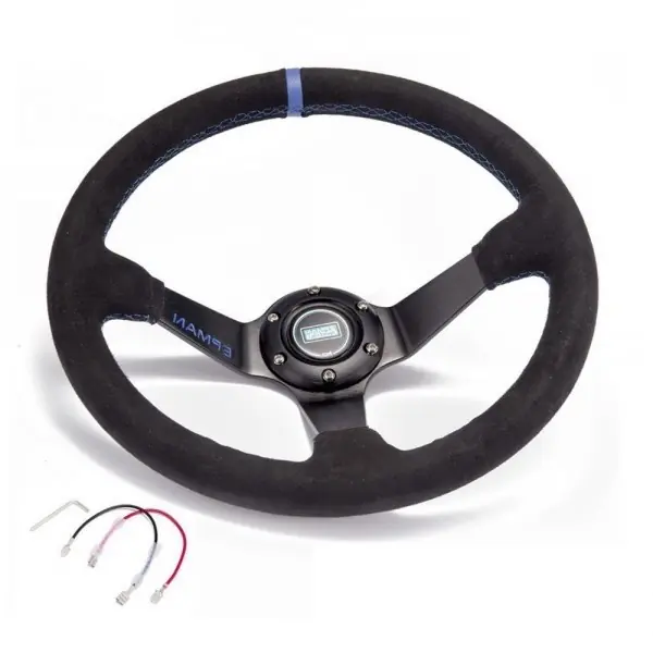 Kierownica sportowa 350mm / 80mm KJS Niebieska Zamsz Ekspresowa dostawa