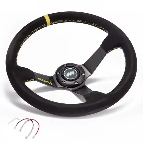 Kierownica sportowa 350mm / 80mm KJS Żółta Zamsz Wybór klientów