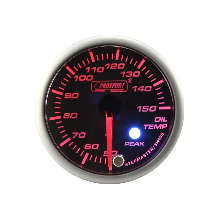 Wyjątkowa oferta Wskaźnik Prosport temperatura oleju Stepper Motor Peak 52mm Amber