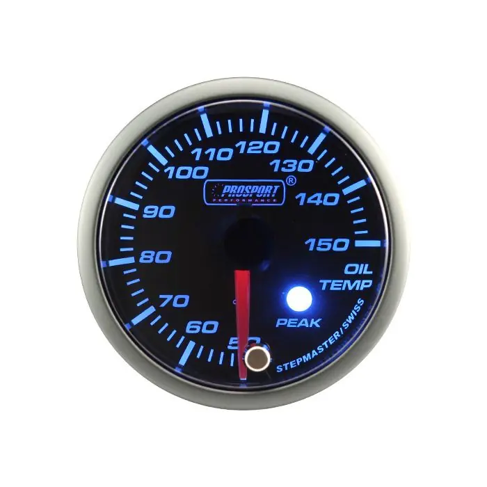 Rabat Wskaźnik Prosport temperatura oleju Stepper Motor Peak 52mm Blue