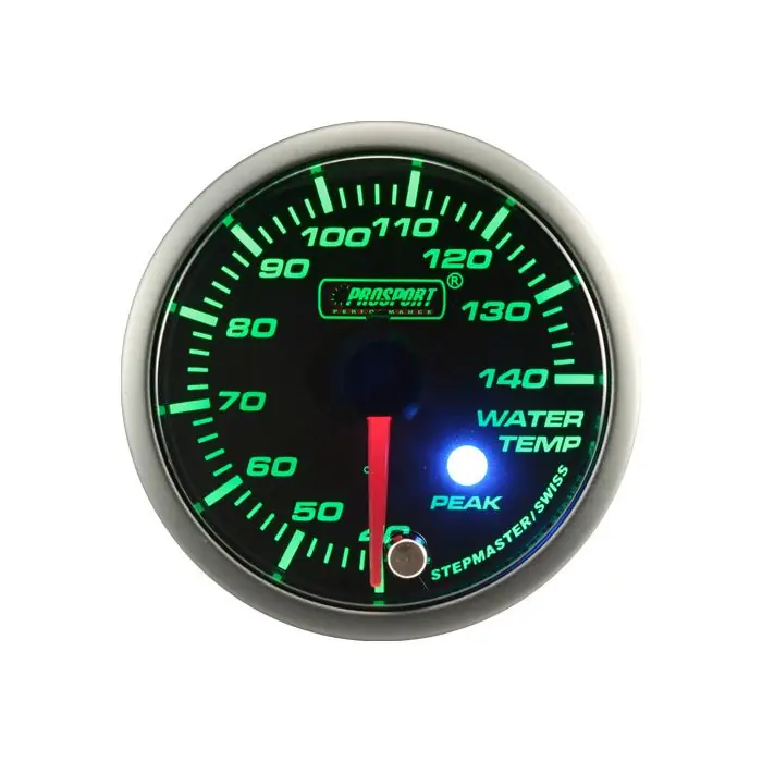 Wskaźnik Prosport temperatura wody Stepper Motor Peak 52mm Green Szybka dostawa