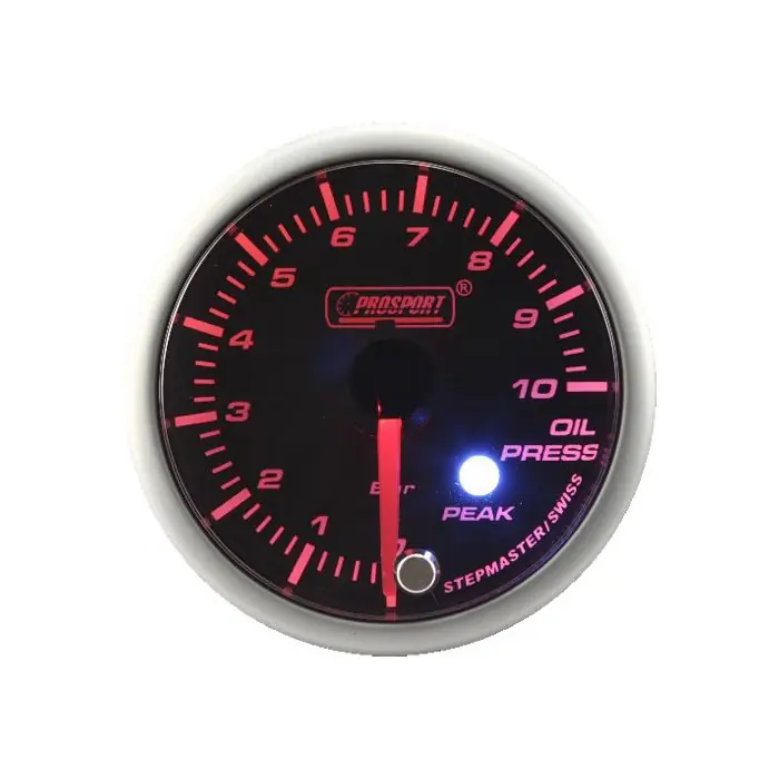 Zamów dziś Wskaźnik Prosport ciśnienie oleju Stepper Motor Peak 52mm Amber