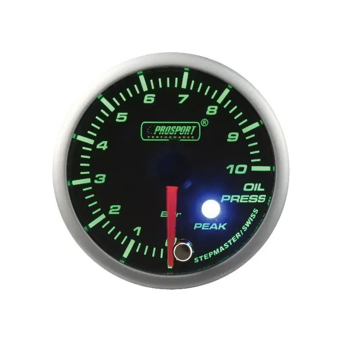 Wskaźnik Prosport ciśnienie oleju Stepper Motor Peak 52mm Green Zamów dziś