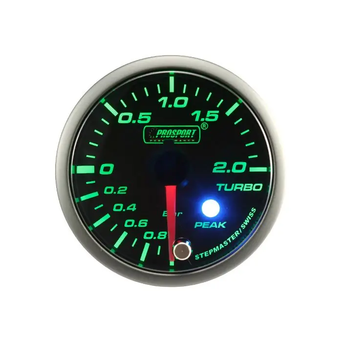 Cena promocyjna Wskaźnik Prosport Boost Turbo Stepper Motor Peak 52mm Green