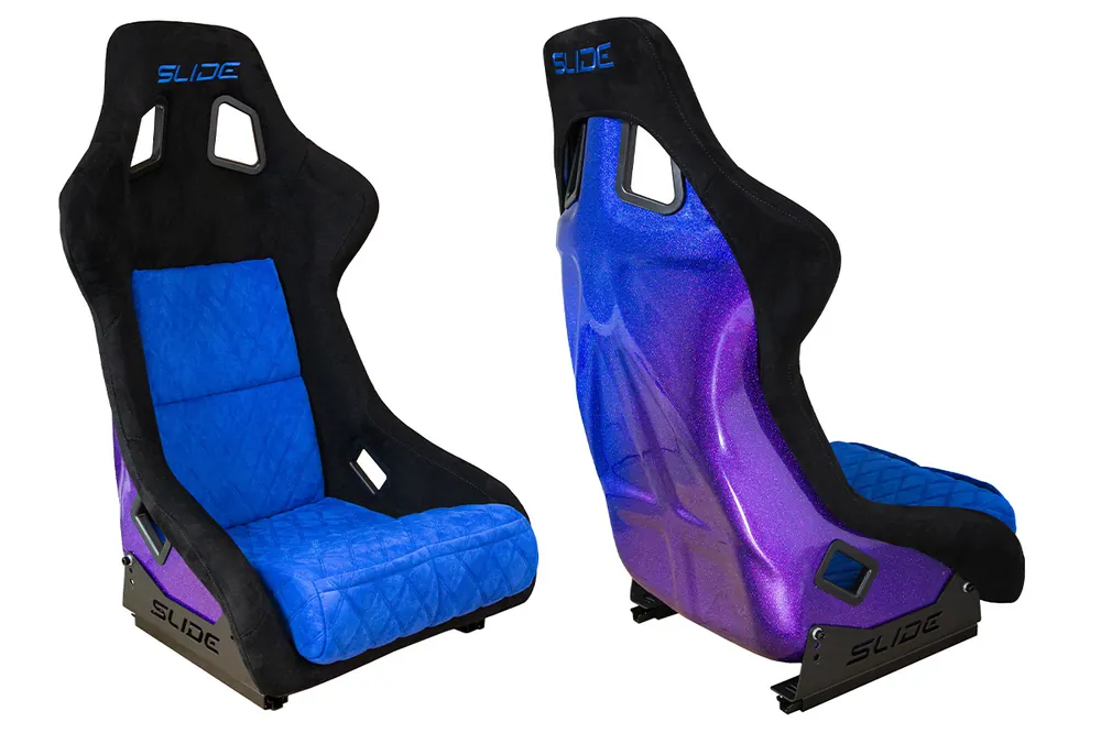 Fotel sportowy SLIDE KS2 Premium Black & Quilted Blue Welur Purple-Blue Glitter Bezpieczne zakupy
