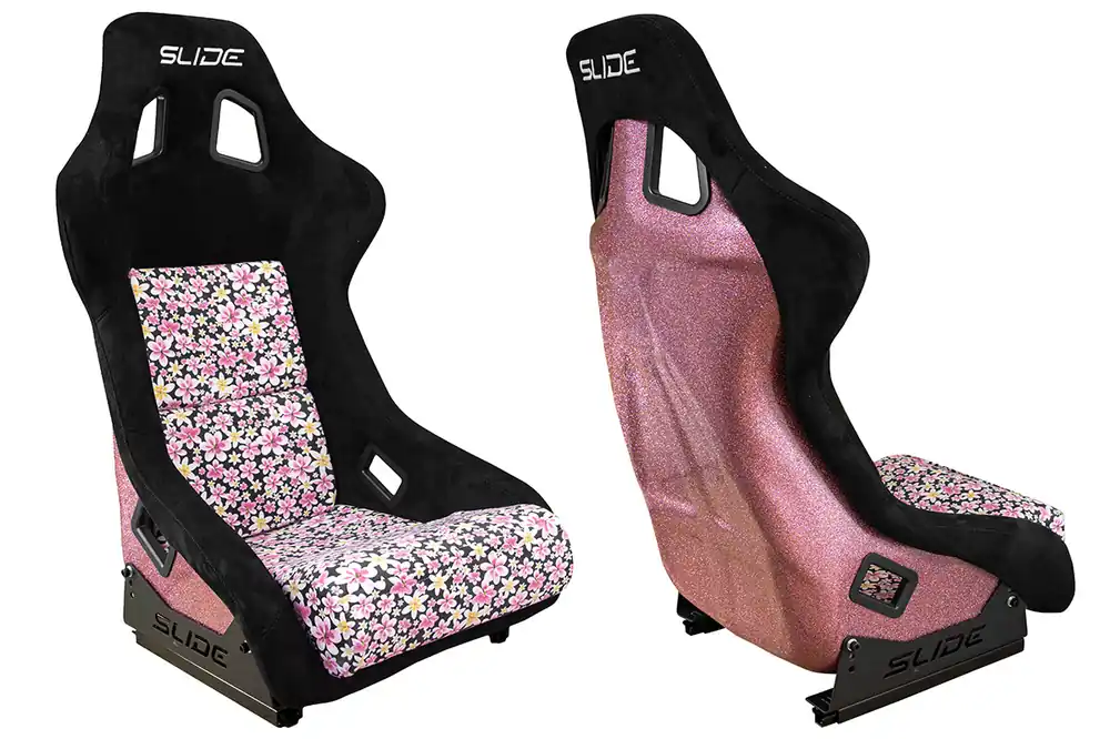 Oferta czasowa Fotel sportowy SLIDE KS2 Premium Black & Flowers Welur Light Pink Glitter