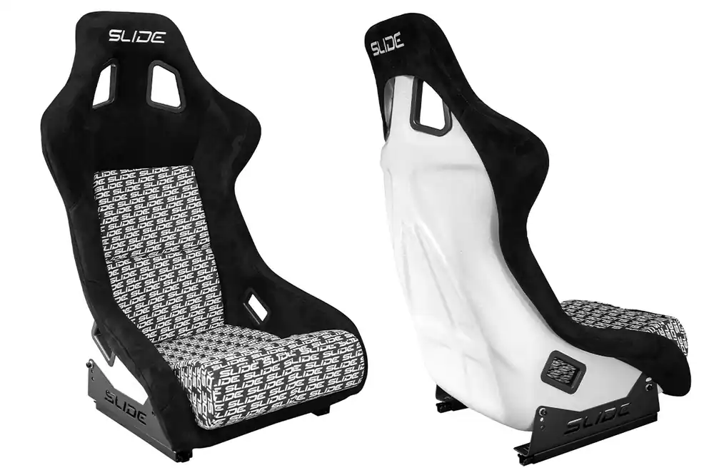 Fotel sportowy SLIDE KS2 Premium Black & Logo Pattern Welur White Glitter Wyprzedaż
