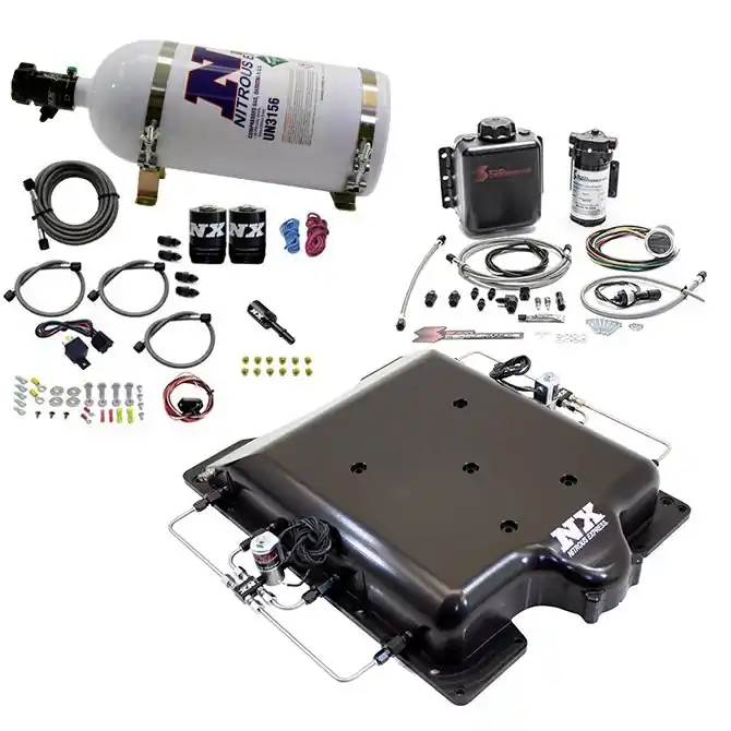 Nowy Billet Supercharger Lid with Integrated Nitrous and Water/Methanol with 10Lb Bottle Dodge Hellcat / Demon Nitrous Express NX 20972BMF-10