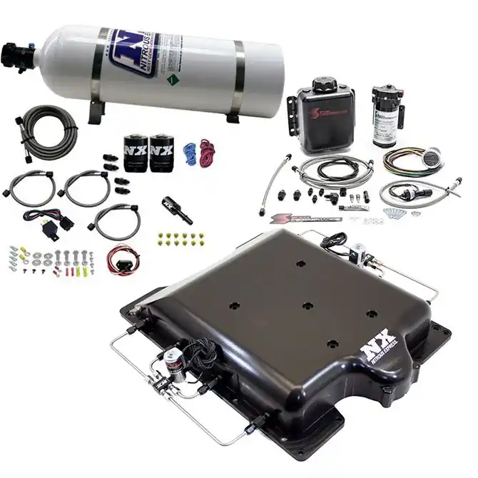 Nowość Billet Supercharger Lid with Integrated Nitrous and Water/Methanol with 15Lb Bottle Dodge Hellcat / Demon Nitrous Express NX 20972BMF-15
