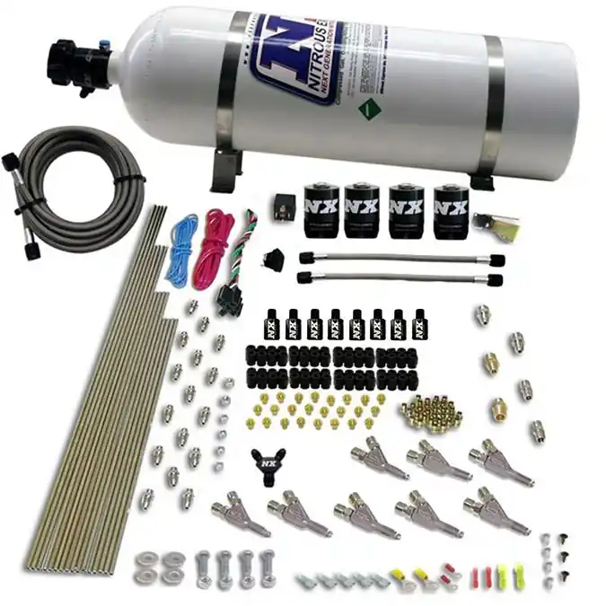 Szybka wysyłka 8 Cylinder SSV Direct Port 4 Solenoids with 15Lb Bottle 200-500Hp Jetting Nitrous Express NX 80016-15